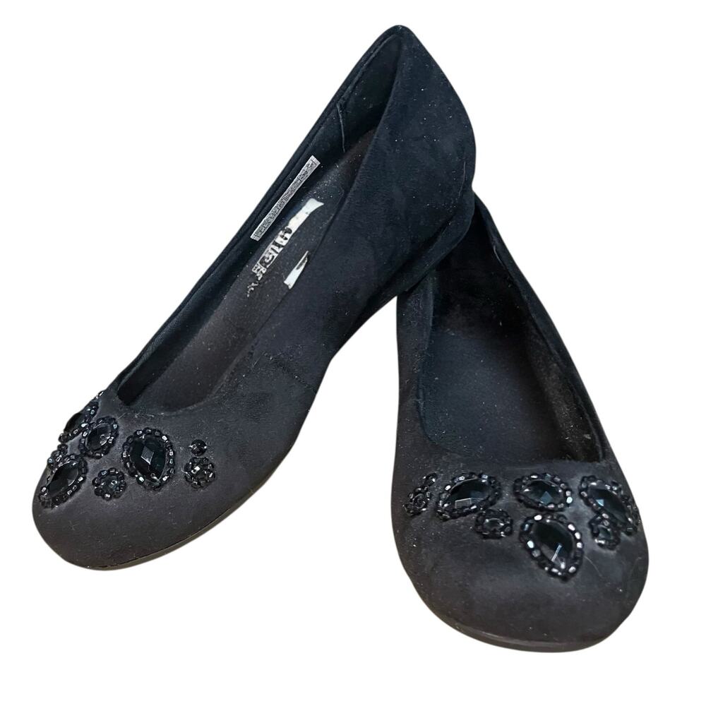 Vionic Orthaheel Cameron Rhinestone Jeweled Black Flats-size 6